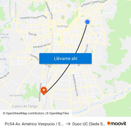 Pc54-Av. Américo Vespucio / Esq. Av. Cristóbal Colón to Duoc UC (Sede San Bernardo) map