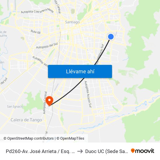 Pd260-Av. José Arrieta / Esq. Julio Montebruno to Duoc UC (Sede San Bernardo) map