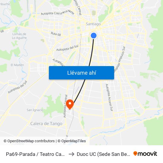Pa69-Parada / Teatro Caupolicán to Duoc UC (Sede San Bernardo) map
