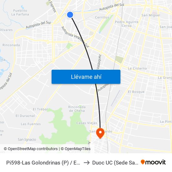 Pi598-Las Golondrinas (P) / Esq. Los Cancilleres to Duoc UC (Sede San Bernardo) map