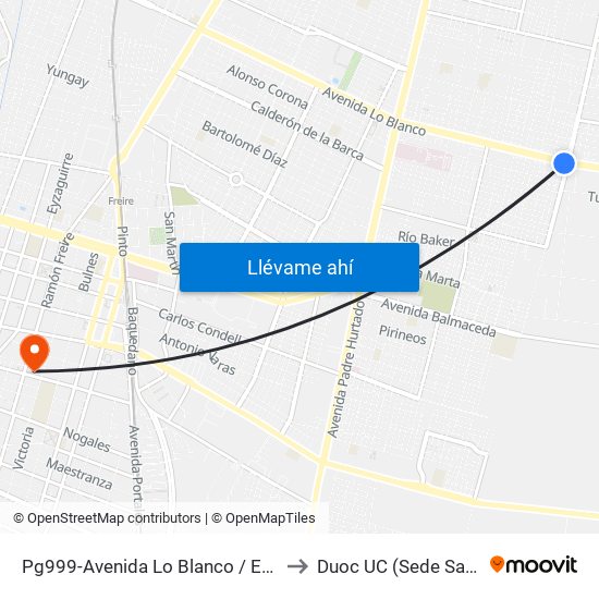 Pg999-Avenida Lo Blanco / Esq. San Francisco to Duoc UC (Sede San Bernardo) map