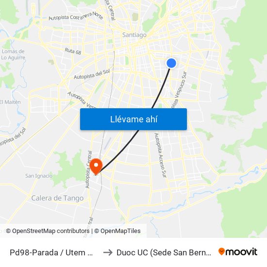 Pd98-Parada / Utem Macul to Duoc UC (Sede San Bernardo) map