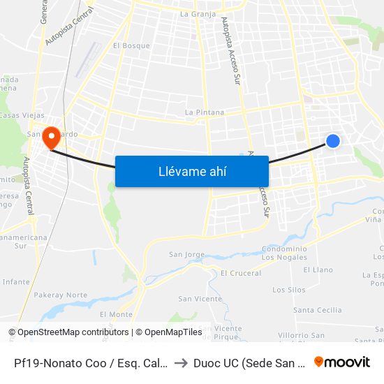 Pf19-Nonato Coo / Esq. Caleta Barquito to Duoc UC (Sede San Bernardo) map