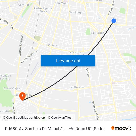 Pd680-Av. San Luis De Macul / Esq. Pasaje Peatones 3 to Duoc UC (Sede San Bernardo) map