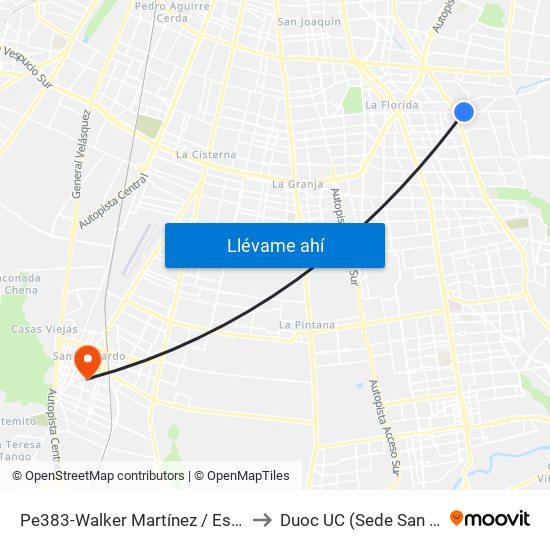 Pe383-Walker Martínez / Esq. Santa Delia to Duoc UC (Sede San Bernardo) map