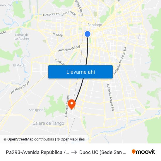 Pa293-Avenida República / Esq. Sazié to Duoc UC (Sede San Bernardo) map