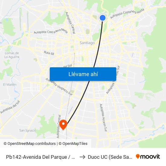 Pb142-Avenida Del Parque / Esq. Los Jardines to Duoc UC (Sede San Bernardo) map