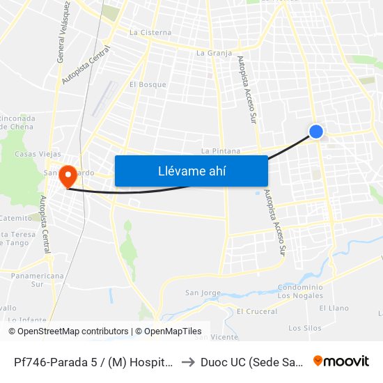 Pf746-Parada 5 / (M) Hospital Sótero Del Río to Duoc UC (Sede San Bernardo) map