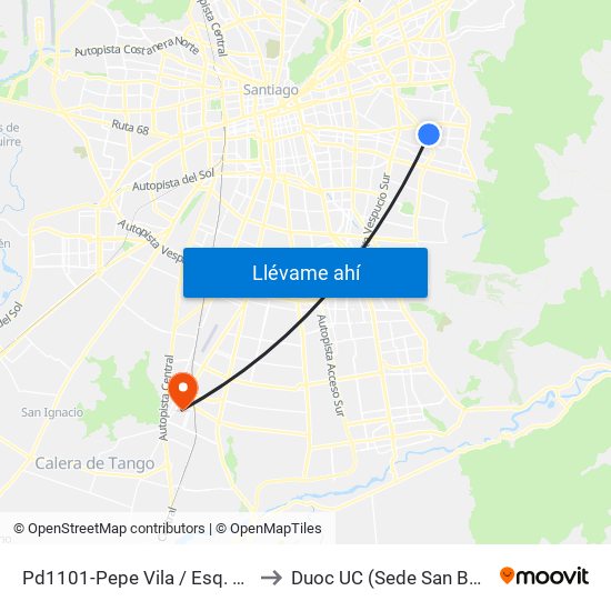 Pd1101-Pepe Vila / Esq. Pepe Vila to Duoc UC (Sede San Bernardo) map