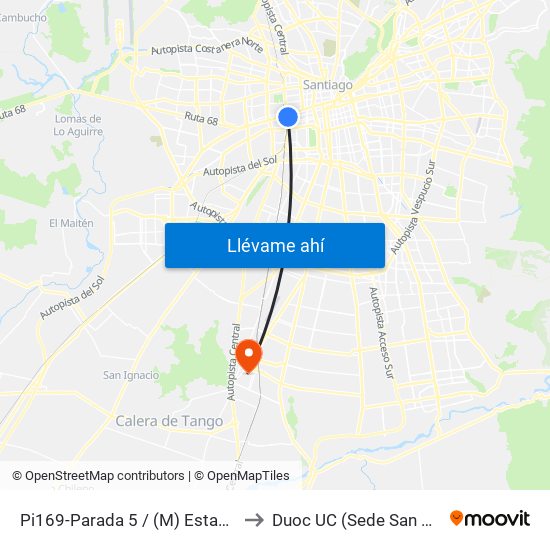 Pi169-Parada 5 / (M) Estación Central to Duoc UC (Sede San Bernardo) map