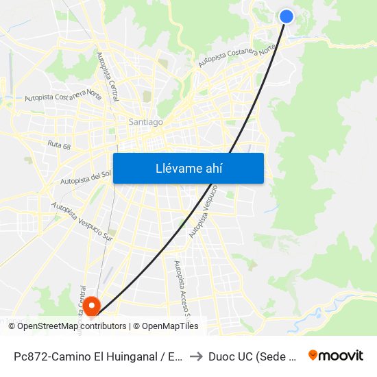 Pc872-Camino El Huinganal / Esq. Camino Del Pregón to Duoc UC (Sede San Bernardo) map