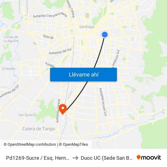 Pd1269-Sucre / Esq. Hernán Cortés to Duoc UC (Sede San Bernardo) map