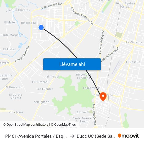 Pi461-Avenida Portales / Esq. Av. Las Naciones to Duoc UC (Sede San Bernardo) map