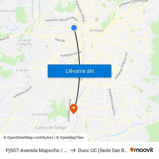 Pj507-Avenida Mapocho / Esq. Radal to Duoc UC (Sede San Bernardo) map