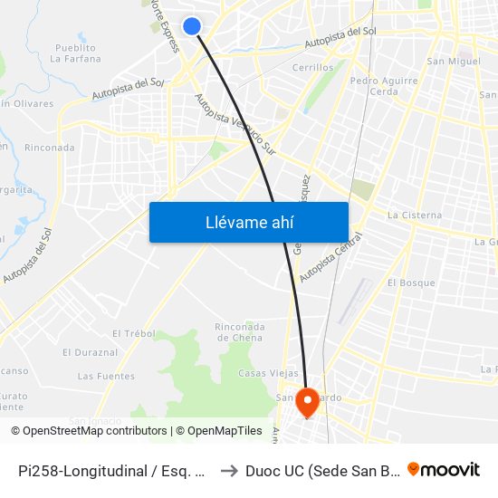 Pi258-Longitudinal / Esq. Hugo Bravo to Duoc UC (Sede San Bernardo) map