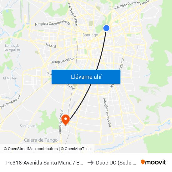 Pc318-Avenida Santa María / Esq. Av. Pedro De Valdivia to Duoc UC (Sede San Bernardo) map