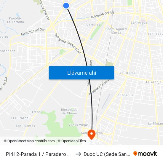 Pi412-Parada 1 / Paradero 7 1/2 Pajaritos to Duoc UC (Sede San Bernardo) map