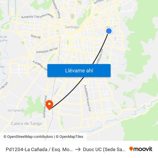 Pd1204-La Cañada / Esq. Monseñor Edwards to Duoc UC (Sede San Bernardo) map