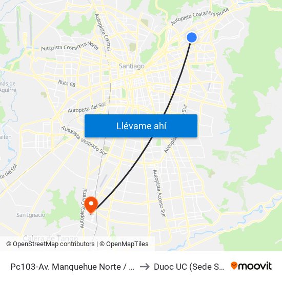 Pc103-Av. Manquehue Norte / Esq. Av. Pdte. Riesco to Duoc UC (Sede San Bernardo) map