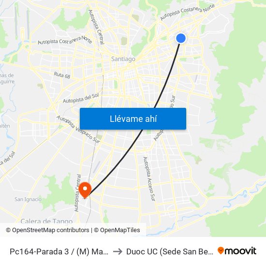 Pc164-Parada 3 / (M) Manquehue to Duoc UC (Sede San Bernardo) map