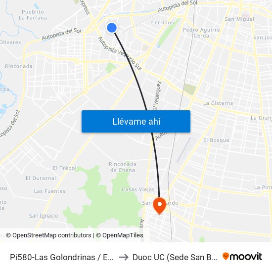 Pi580-Las Golondrinas / Esq. Alaska to Duoc UC (Sede San Bernardo) map