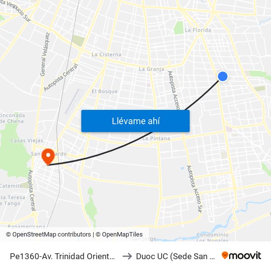 Pe1360-Av. Trinidad Oriente / Esq. Perú to Duoc UC (Sede San Bernardo) map