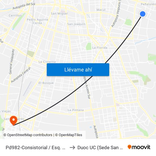 Pd982-Consistorial / Esq. Mar Pérsico to Duoc UC (Sede San Bernardo) map