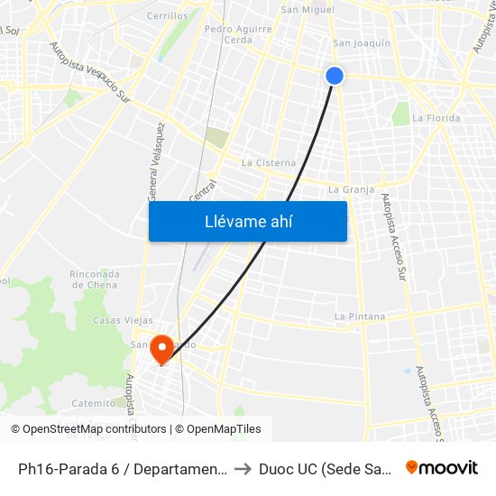 Ph16-Parada 6 / Departamental - Santa Rosa to Duoc UC (Sede San Bernardo) map