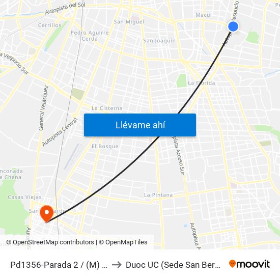 Pd1356-Parada 2 / (M) Quilín to Duoc UC (Sede San Bernardo) map