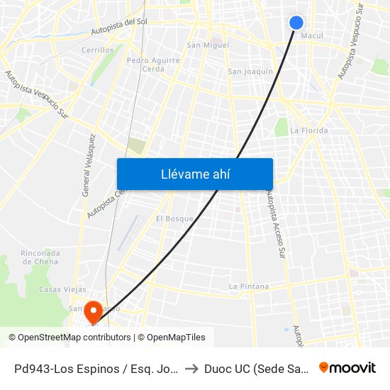 Pd943-Los Espinos / Esq. Joaquín Rodríguez to Duoc UC (Sede San Bernardo) map