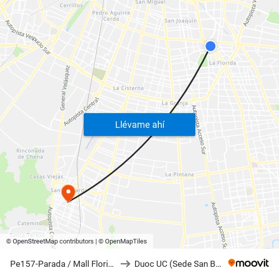 Pe157-Parada / Mall Florida Center to Duoc UC (Sede San Bernardo) map