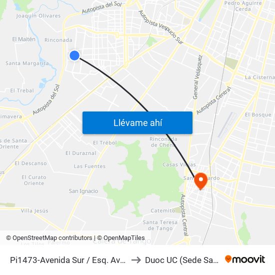 Pi1473-Avenida Sur / Esq. Avenida 4 Poniente to Duoc UC (Sede San Bernardo) map