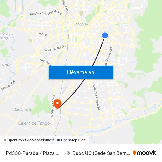 Pd338-Parada / Plaza Ñuñoa to Duoc UC (Sede San Bernardo) map