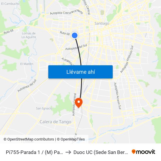 Pi755-Parada 1 / (M) Pajaritos to Duoc UC (Sede San Bernardo) map