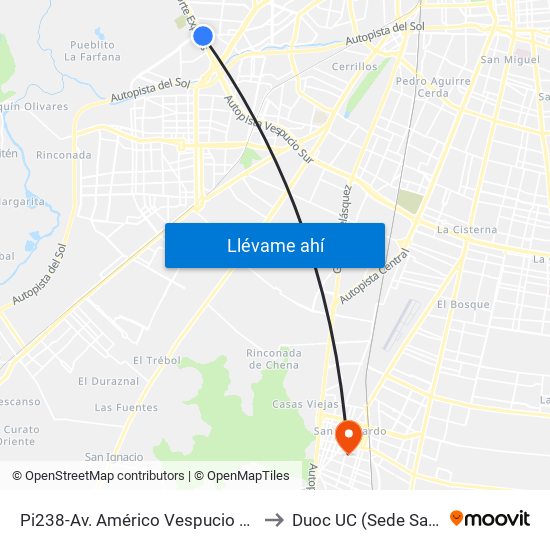 Pi238-Av. Américo Vespucio / Esq. Santa Elena to Duoc UC (Sede San Bernardo) map