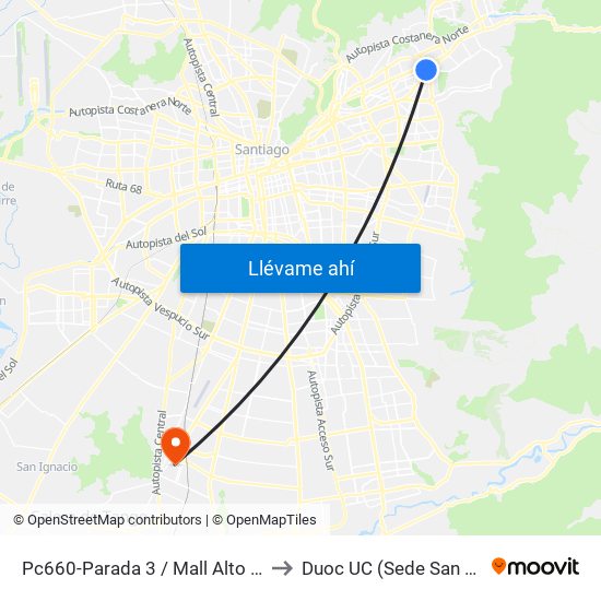 Pc660-Parada 3 / Mall Alto Las Condes to Duoc UC (Sede San Bernardo) map