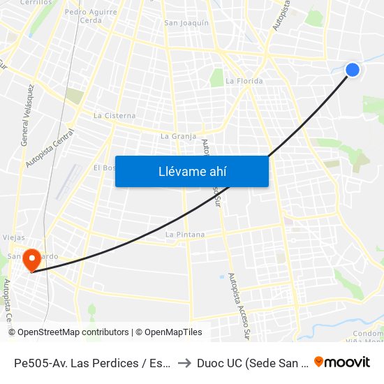 Pe505-Av. Las Perdices / Esq. Santa Berta to Duoc UC (Sede San Bernardo) map