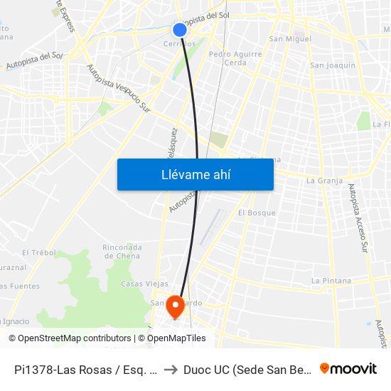 Pi1378-Las Rosas / Esq. Bremen to Duoc UC (Sede San Bernardo) map