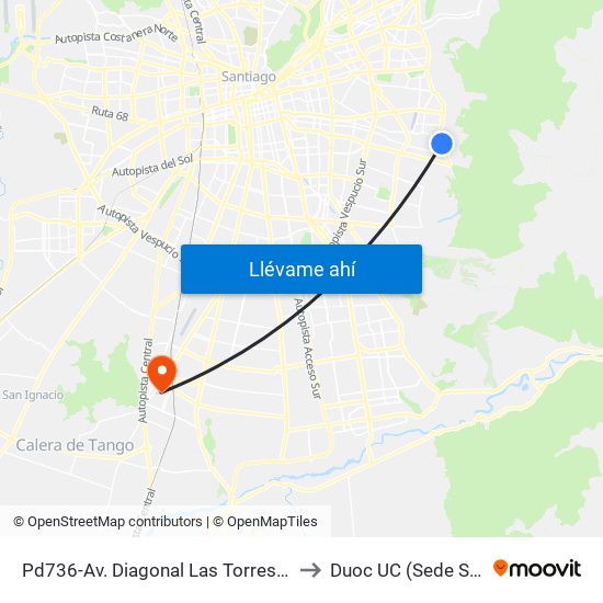 Pd736-Av. Diagonal Las Torres / Esq. Las Vertientes to Duoc UC (Sede San Bernardo) map