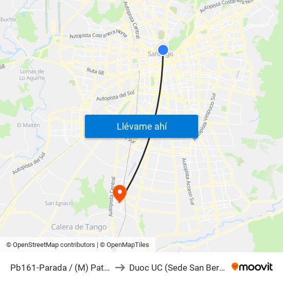 Pb161-Parada / (M) Patronato to Duoc UC (Sede San Bernardo) map