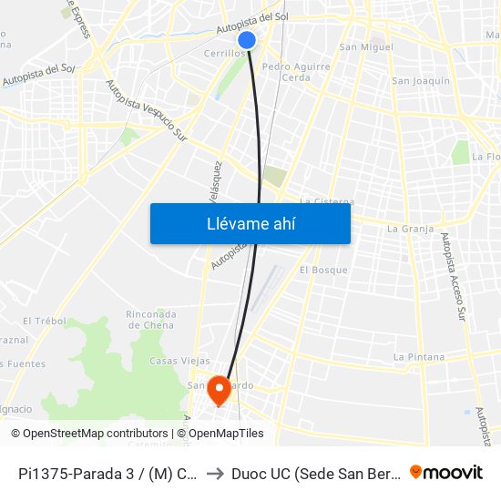 Pi1375-Parada 3 / (M) Cerrillos to Duoc UC (Sede San Bernardo) map