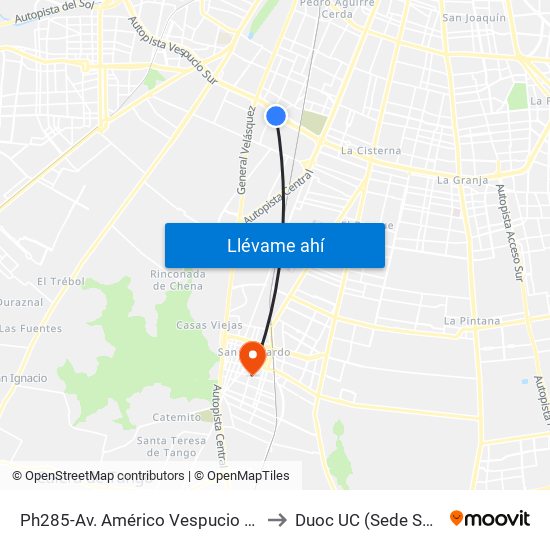 Ph285-Av. Américo Vespucio / Esq. Casa Grande to Duoc UC (Sede San Bernardo) map