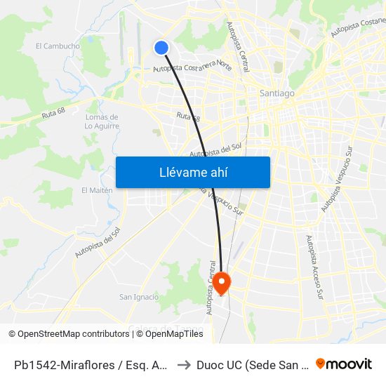 Pb1542-Miraflores / Esq. Av. A. Vespucio to Duoc UC (Sede San Bernardo) map