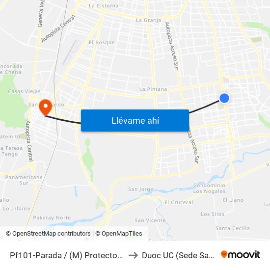 Pf101-Parada / (M) Protectora De La Infancia to Duoc UC (Sede San Bernardo) map