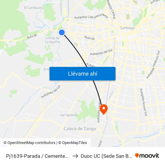 Pj1639-Parada / Cementerio Canaán to Duoc UC (Sede San Bernardo) map