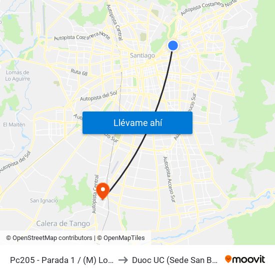 Pc205 - Parada 1 / (M) Los Leones to Duoc UC (Sede San Bernardo) map