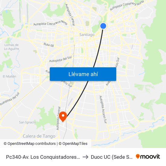 Pc340-Av. Los Conquistadores / Esq. Padre Letelier to Duoc UC (Sede San Bernardo) map