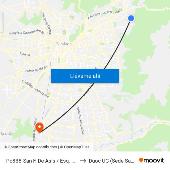 Pc838-San F. De Asís / Esq. San Damián Alto to Duoc UC (Sede San Bernardo) map