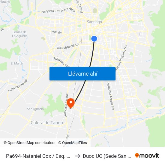 Pa694-Nataniel Cox / Esq. Pedro Lagos to Duoc UC (Sede San Bernardo) map