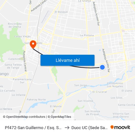 Pf472-San Guillermo / Esq. Sargento Menadier to Duoc UC (Sede San Bernardo) map